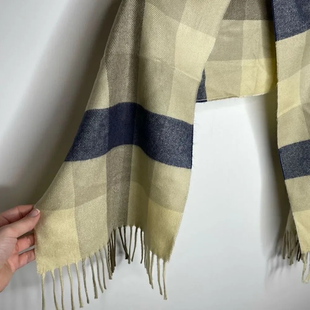 CHRISTIAN DIOR Monsieur Vintage Check‎ Tan Plaid Cashmaire Scarf Fringe  11”x48”